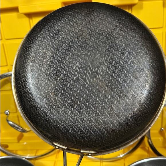 HEXCLAD Hybrid 7 Piece Nonstick Stainless Steel Frying Pan Set 8 10 12" Lids Wok - Picture 9 of 12
